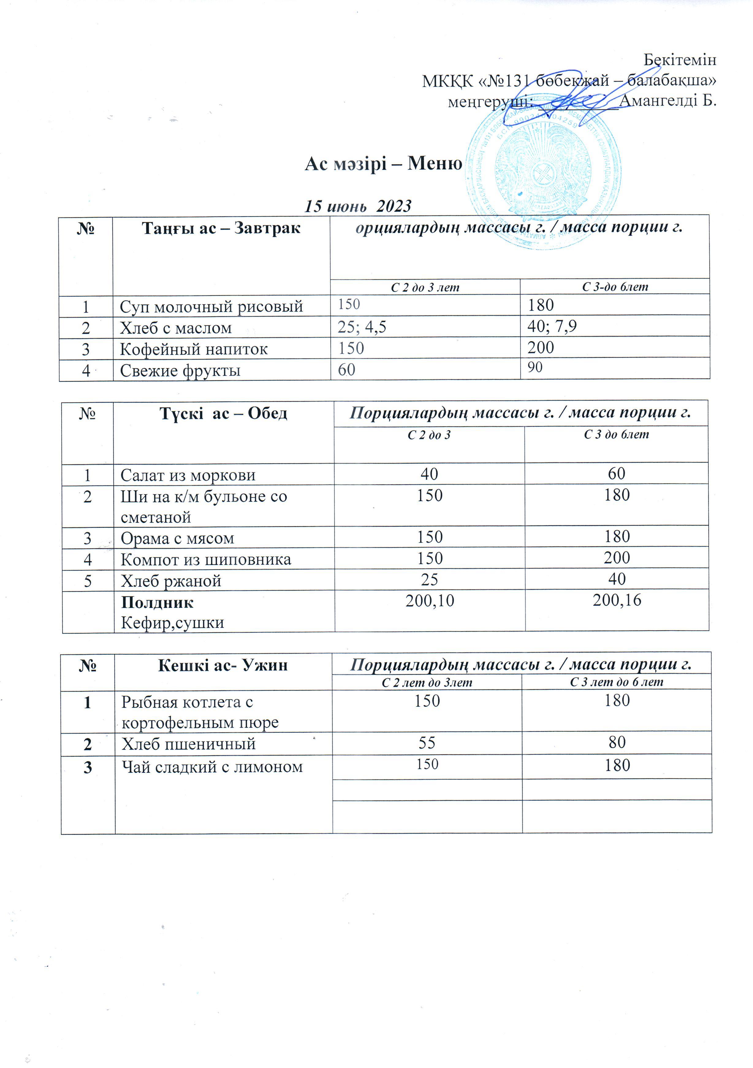 меню 15.06.2023