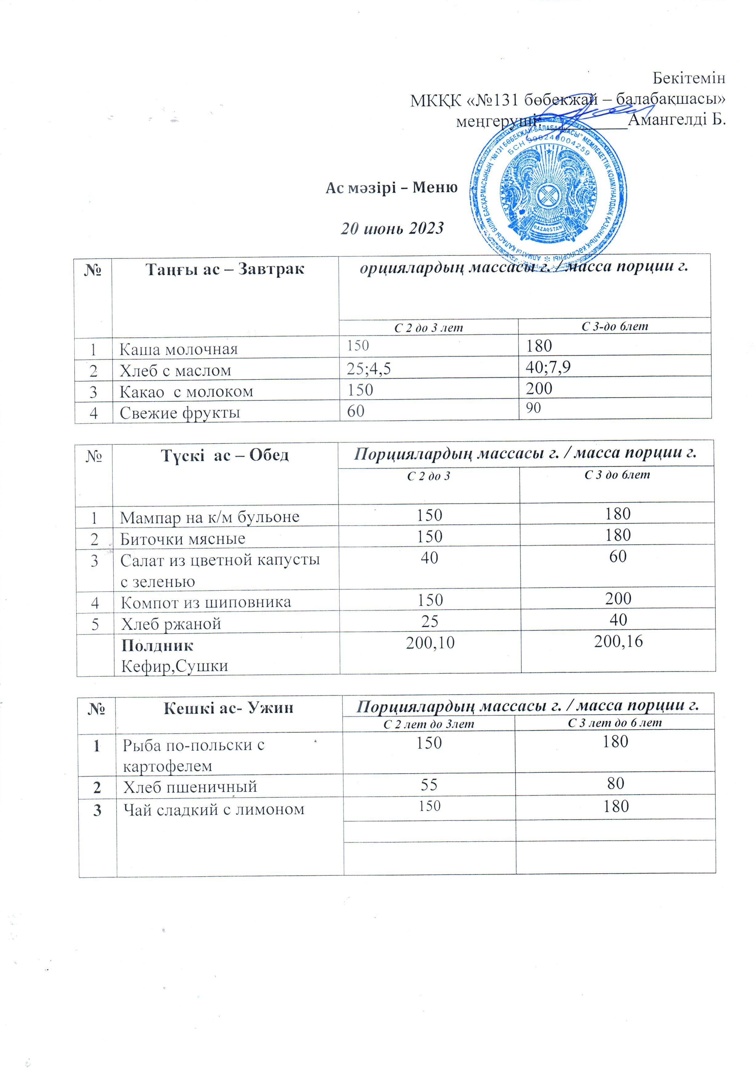 меню 20.06.2023