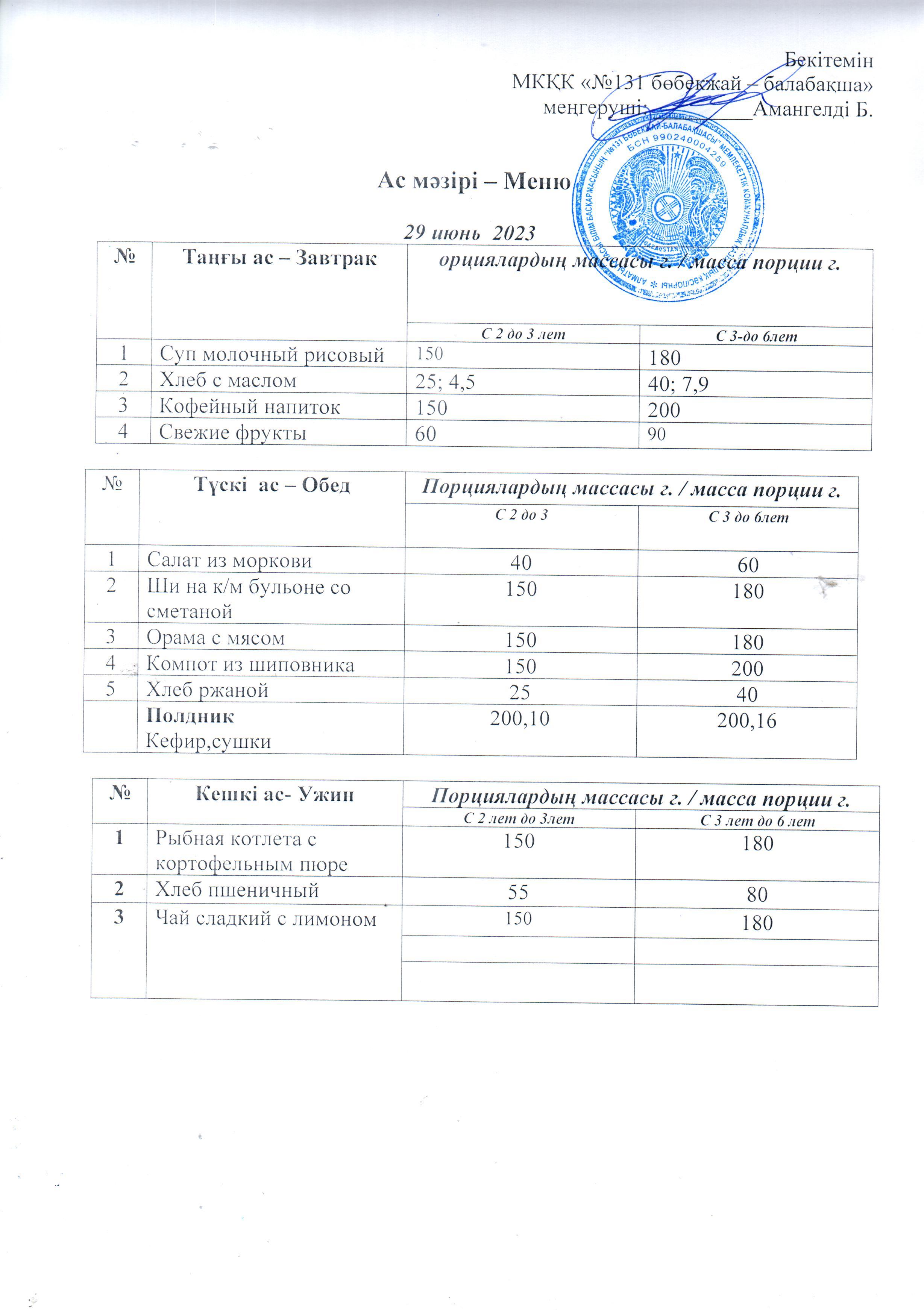 меню 29.06.2023