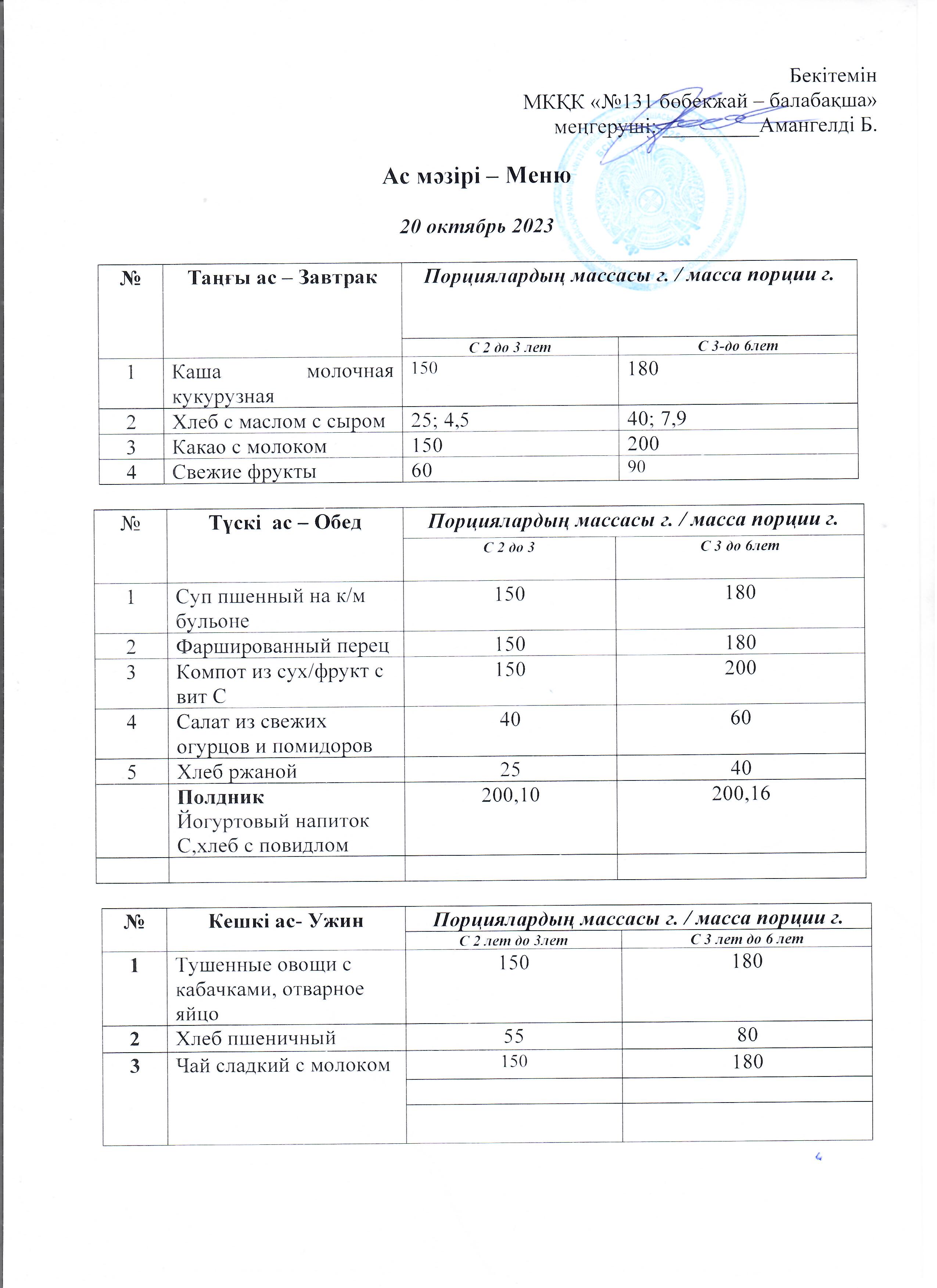 меню 20.10.2023