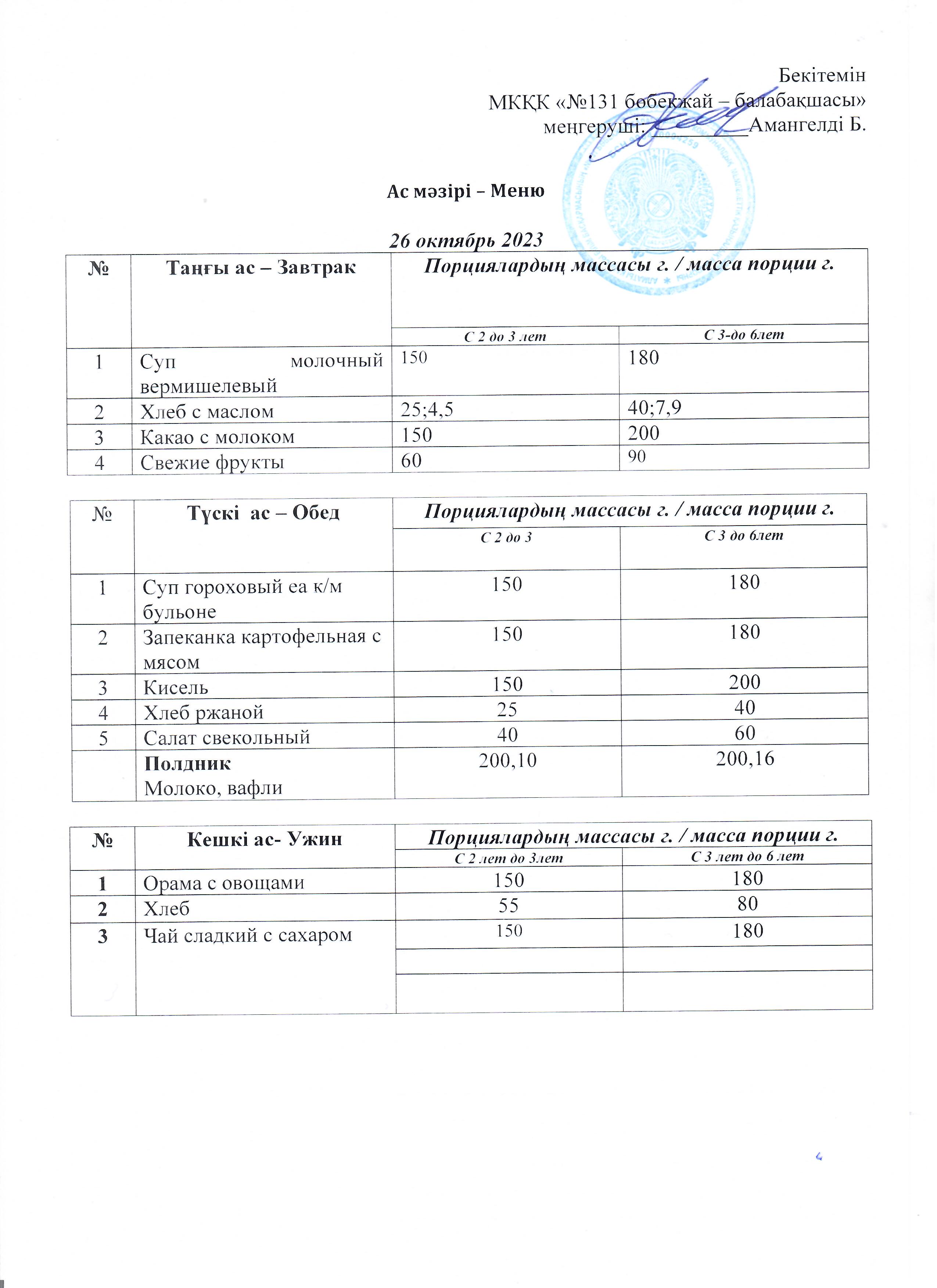 меню 26.10.2023