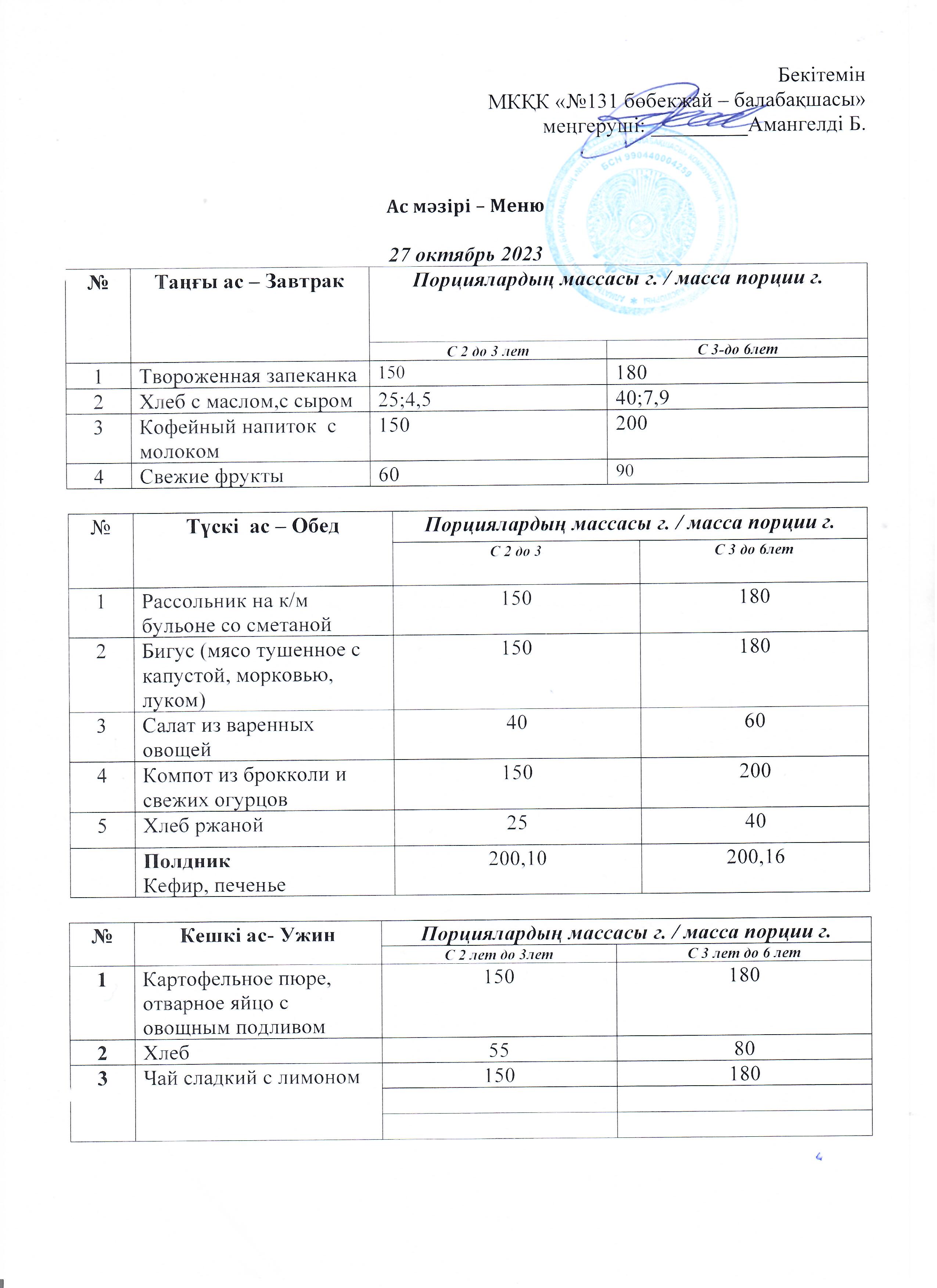 меню 27.10.2023