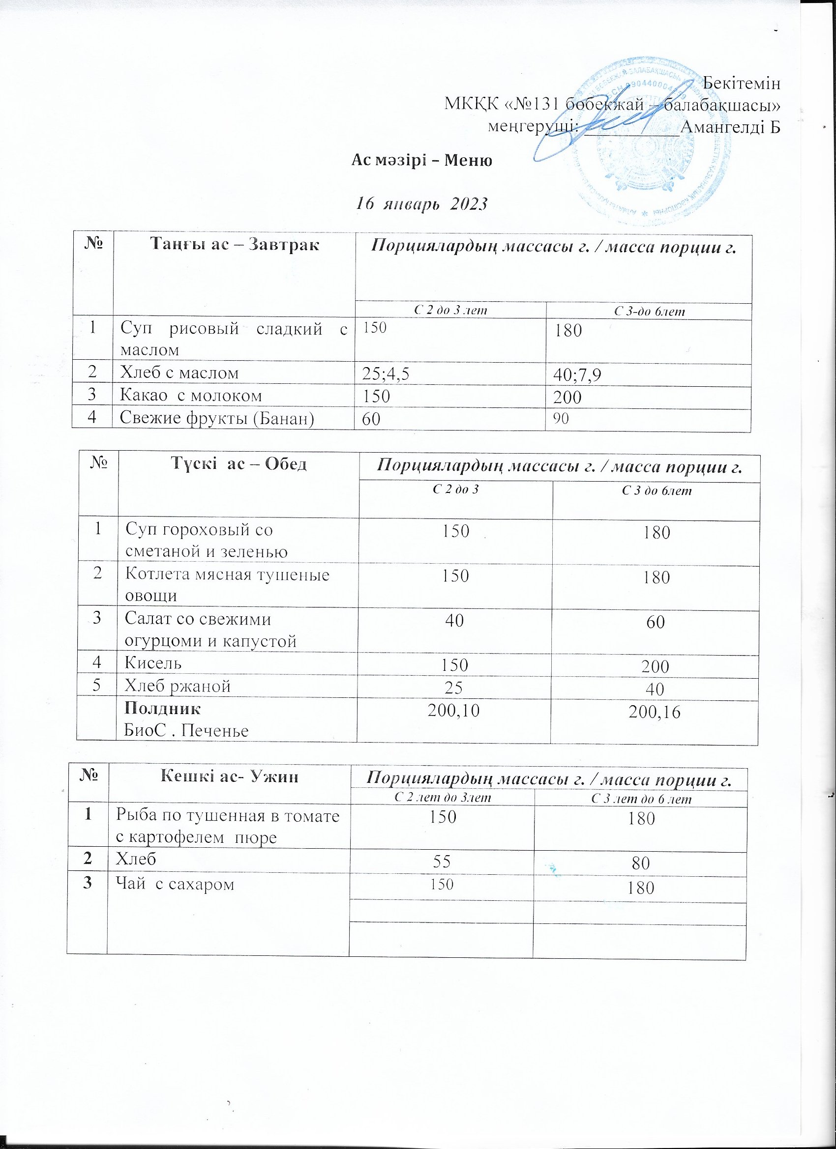 Меню 16 январь 2024