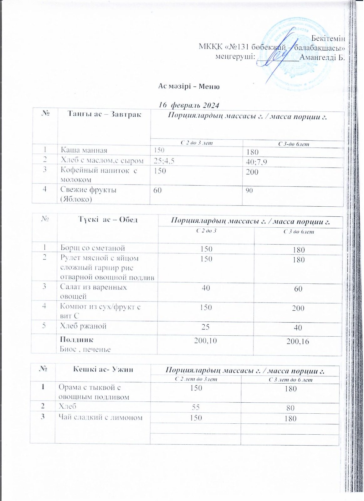 Меню 16 февраль 2024 г