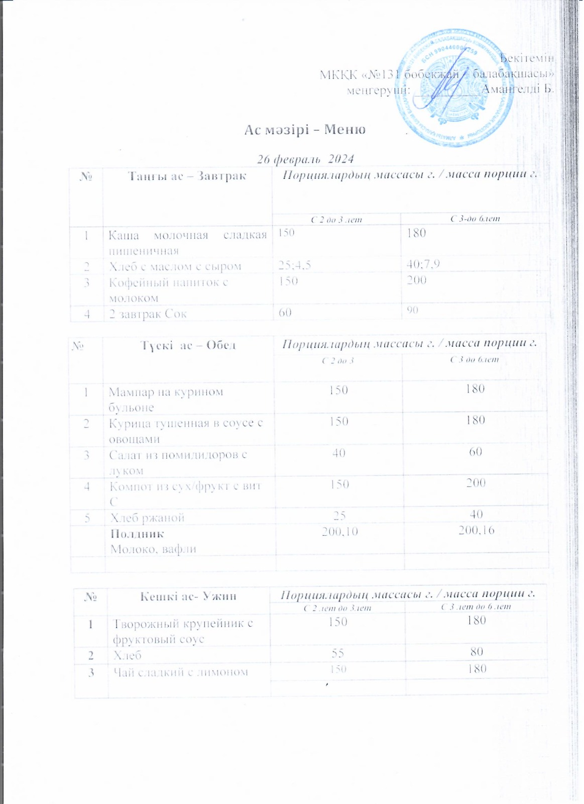 Меню 26 февраль 2024 г