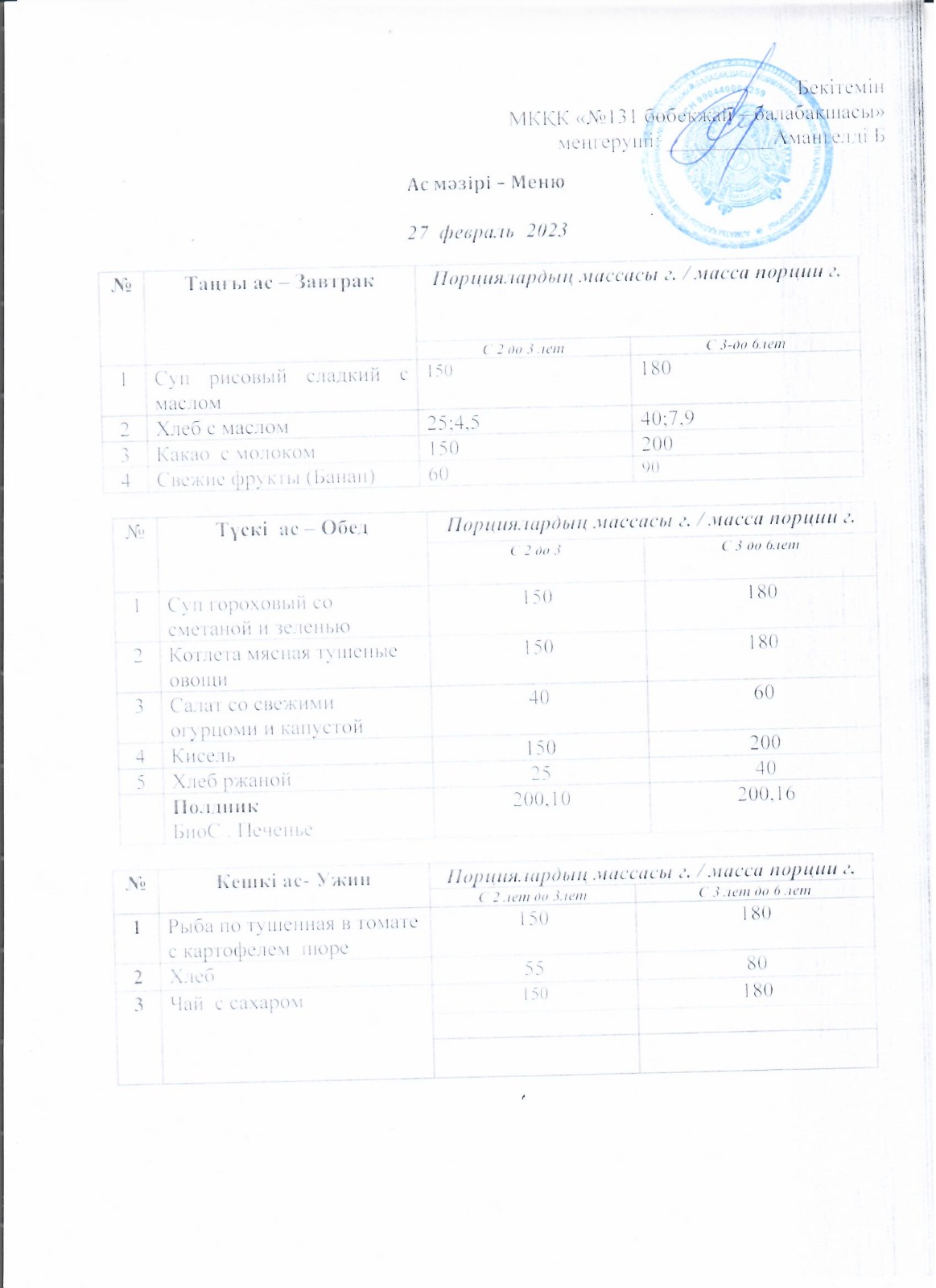 Меню 27 февраль 2024 г