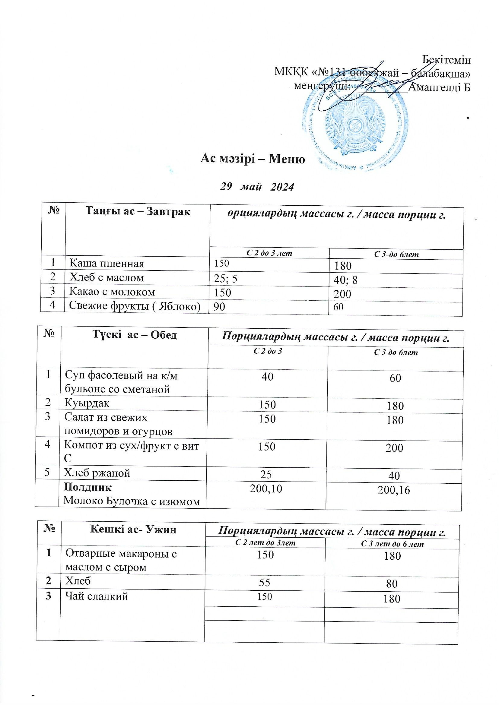 Меню 29 май 2024 г