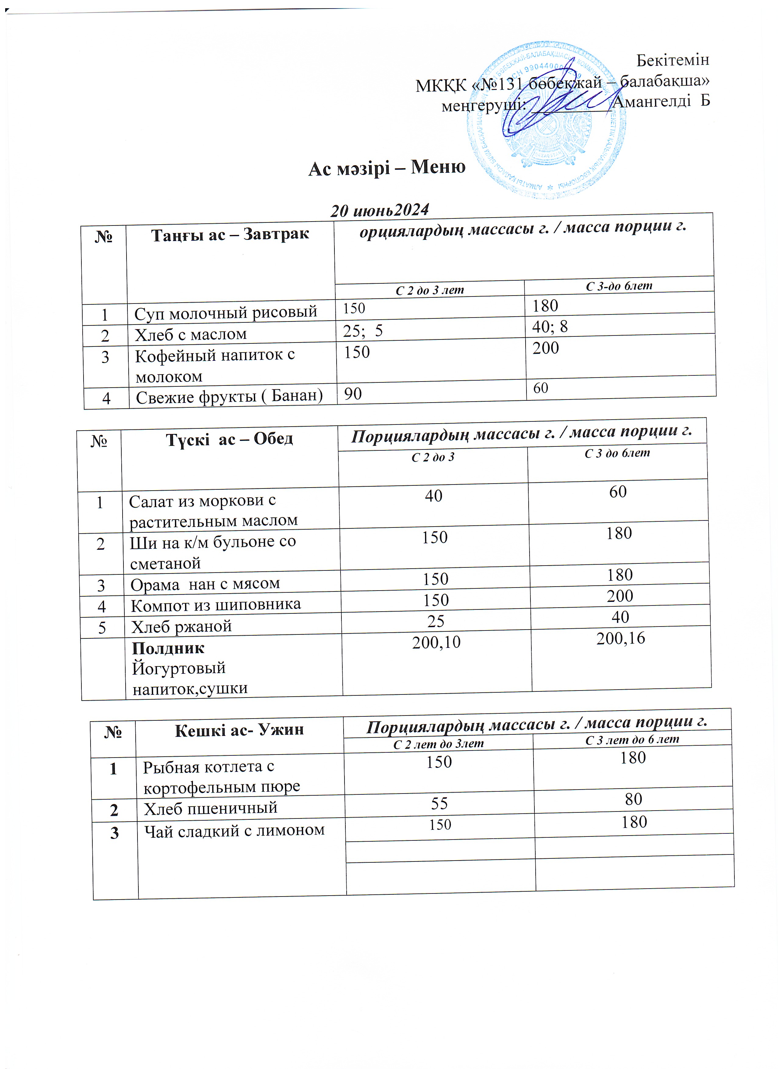 Меню 20 июнь 2024 г