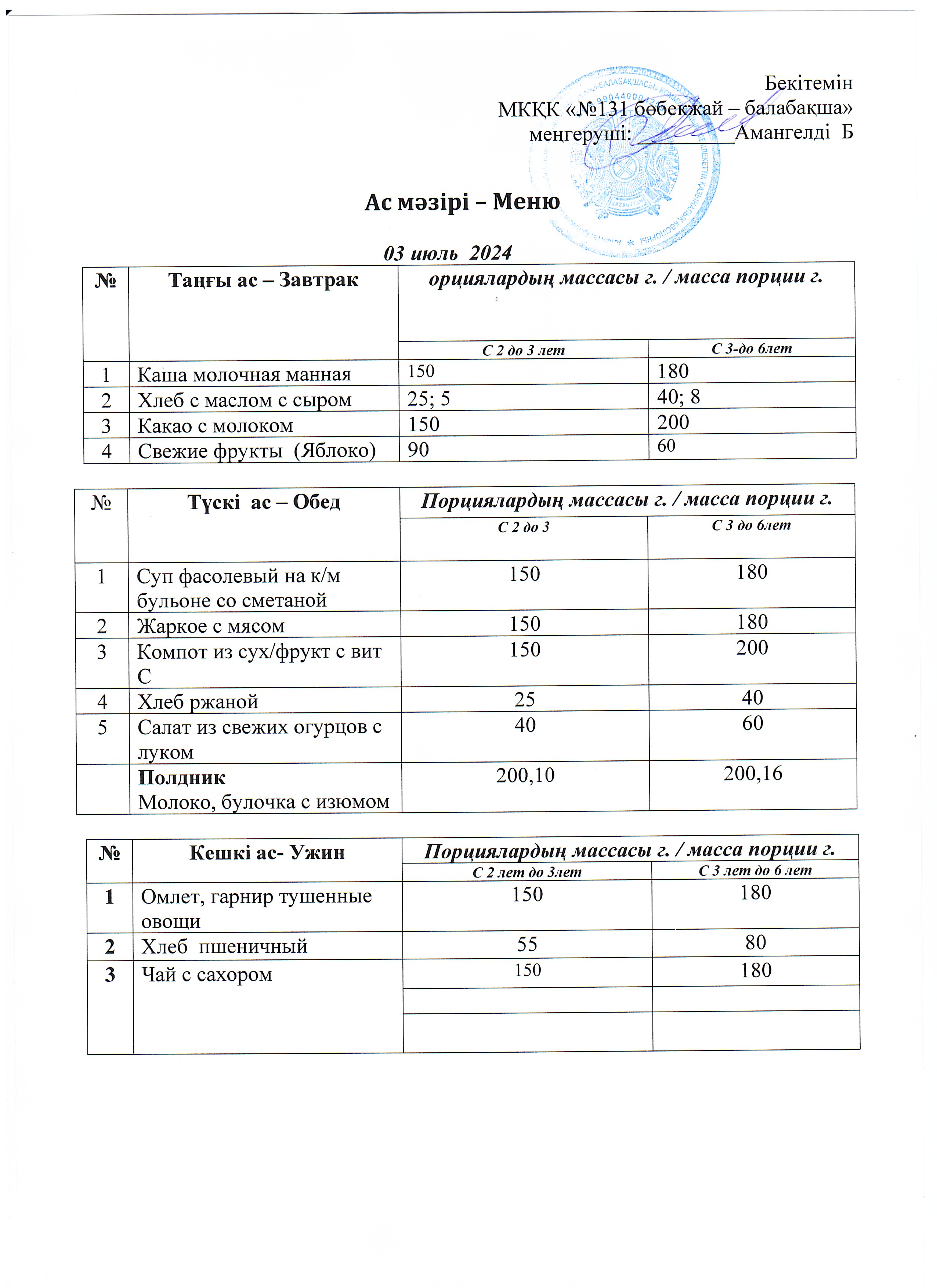 Меню 03 июль 2024 г