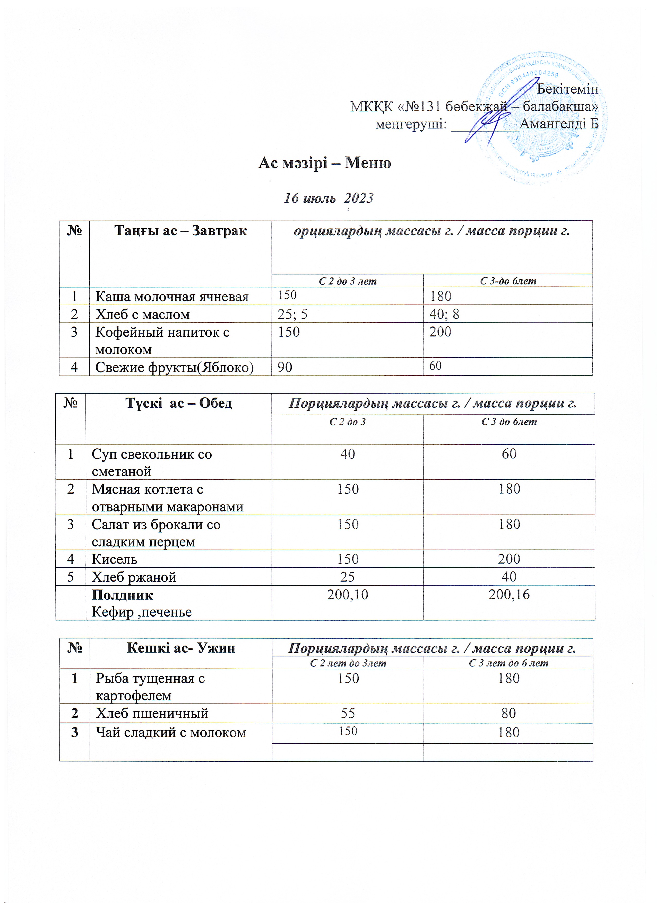 Меню 16 июль 2024 г