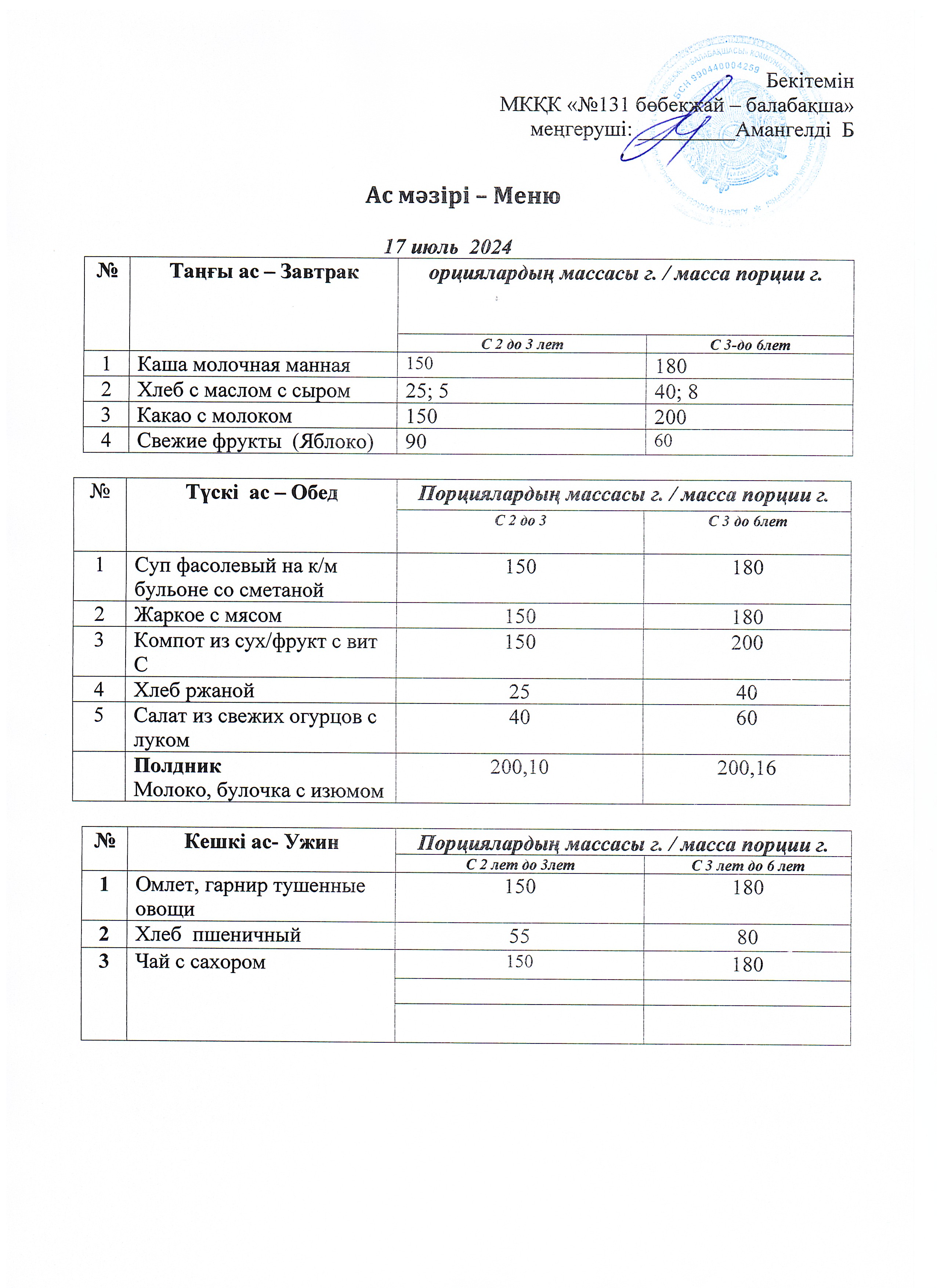 Меню 17 июль 2024 г