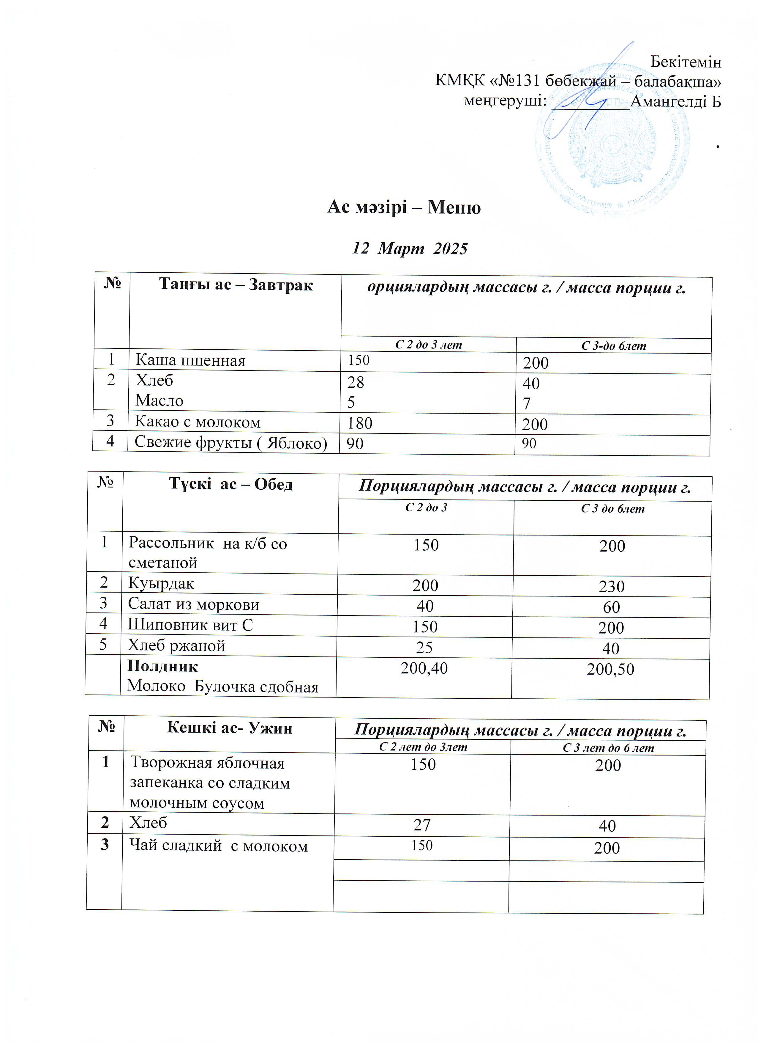 Меню 12 Март 2025 г