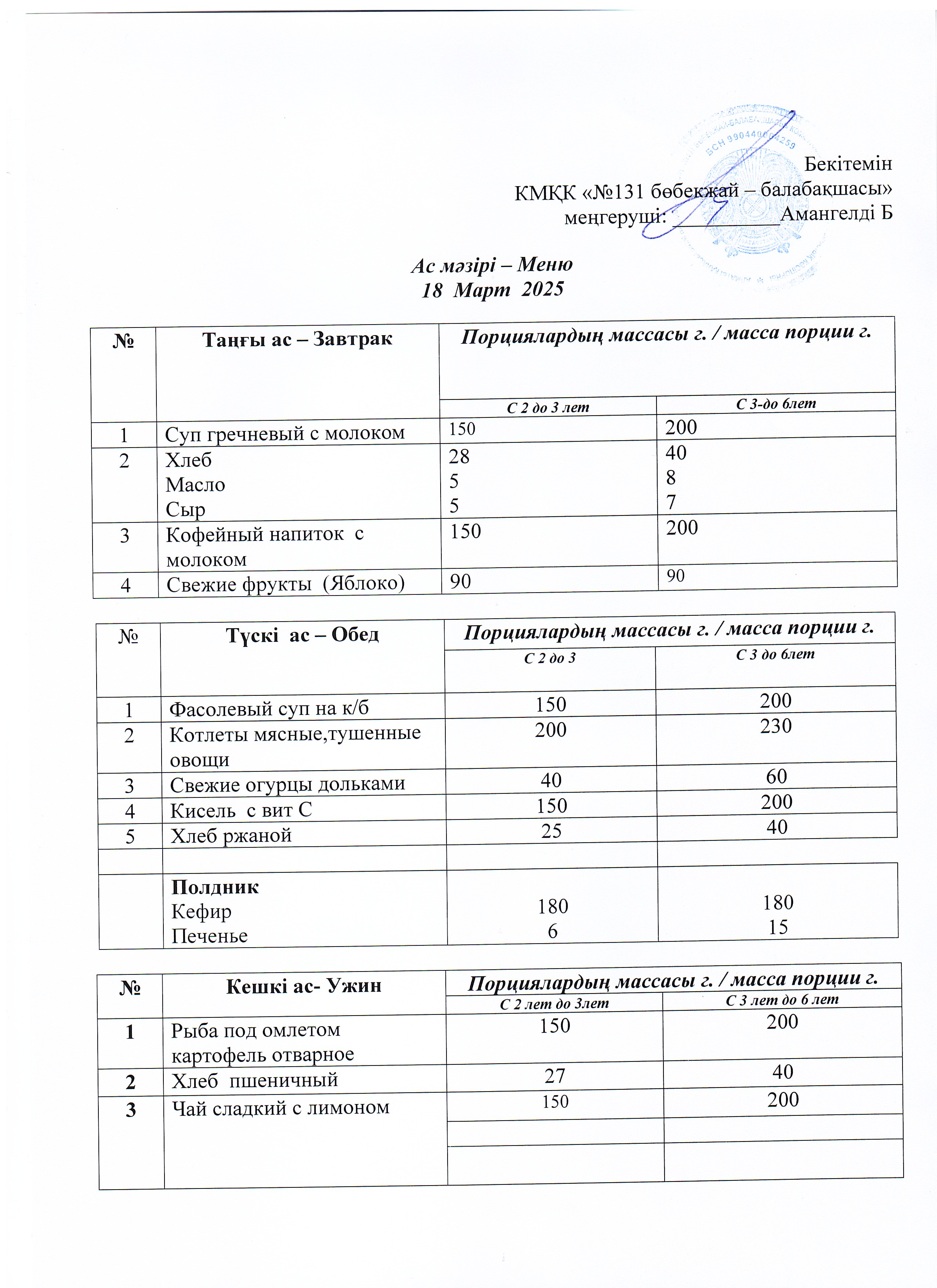 Меню 18 Март 2025 г