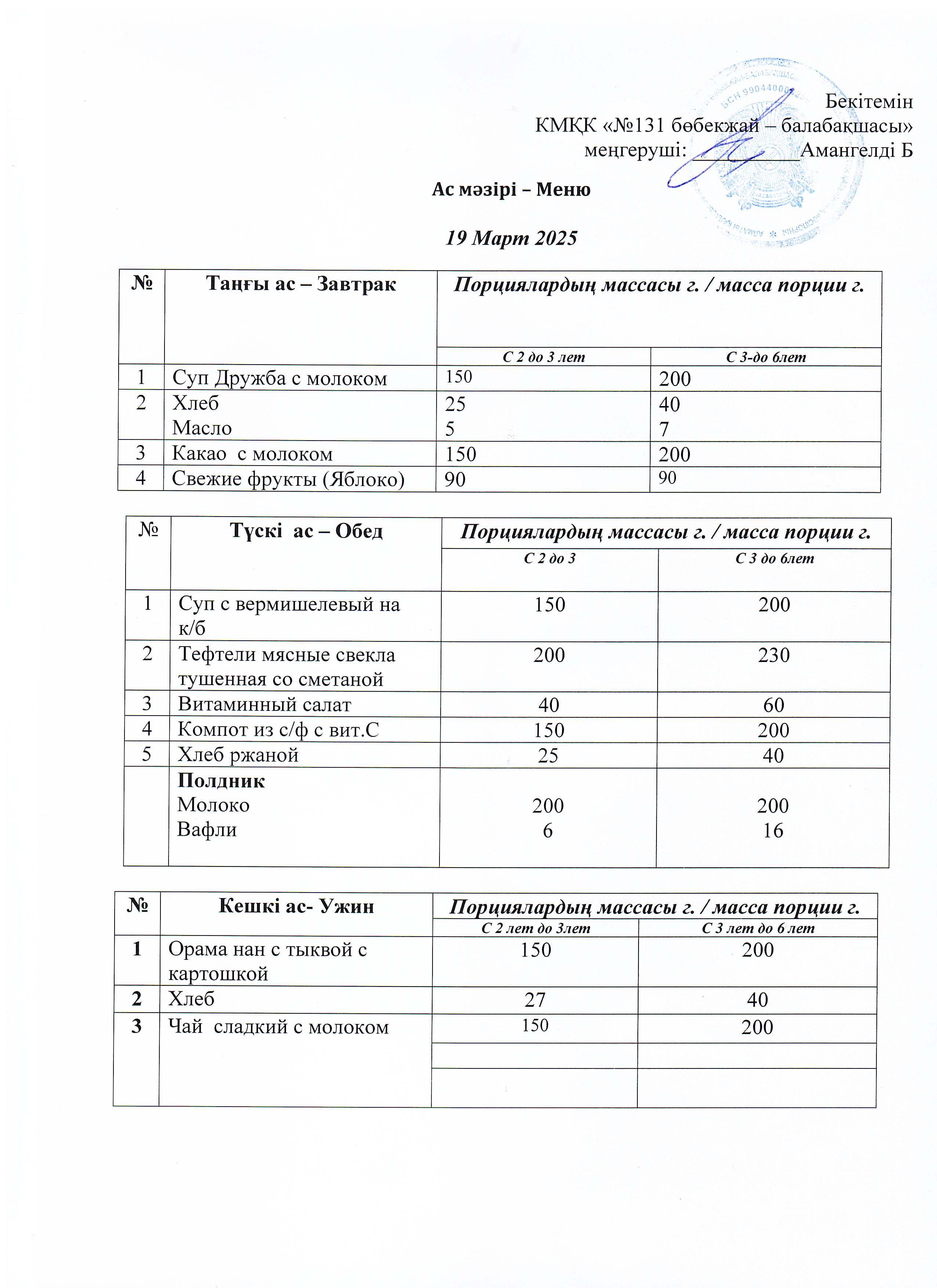 Меню 19 Март 2025 г