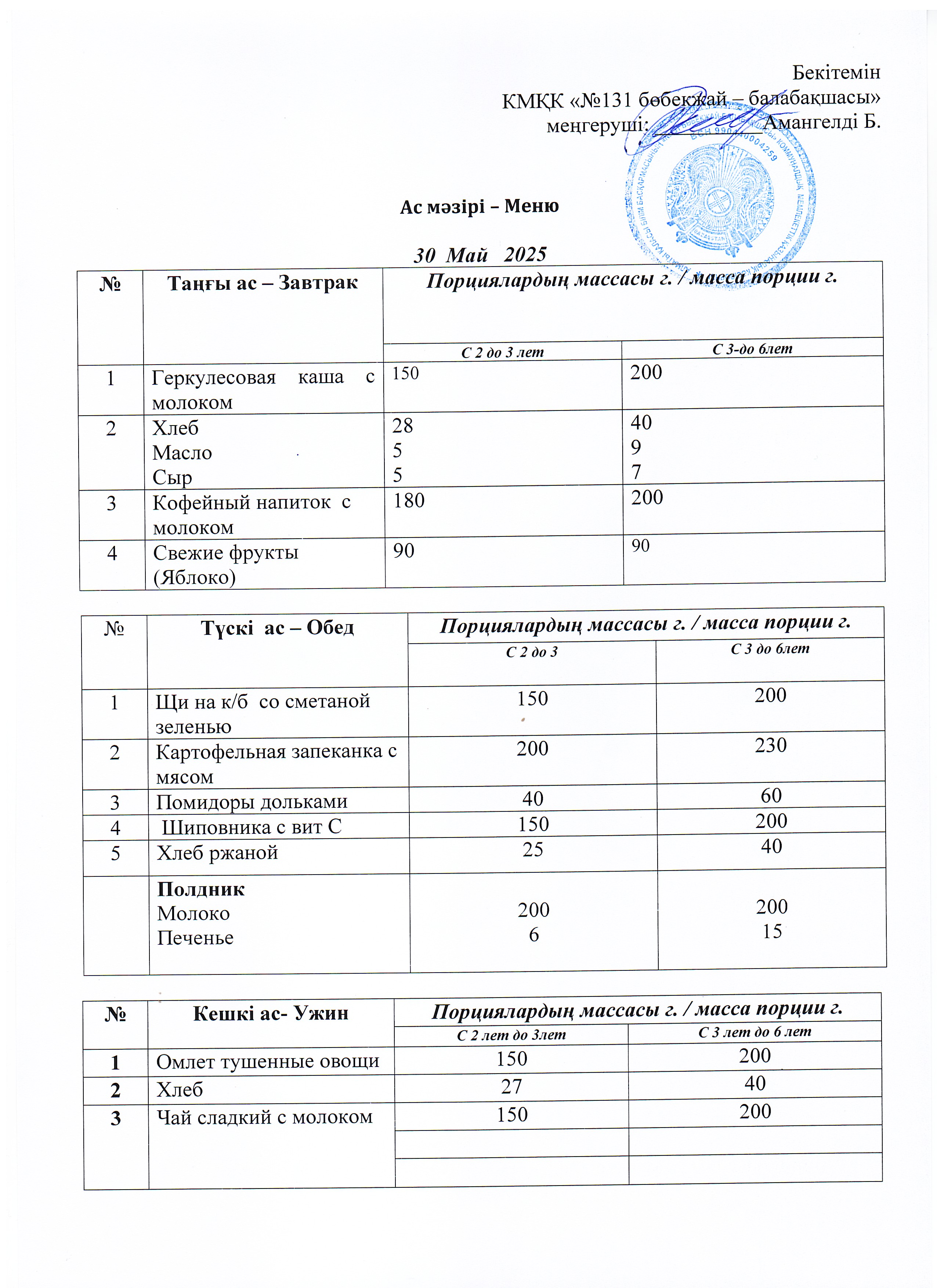 Меню 30 Май 2025 г