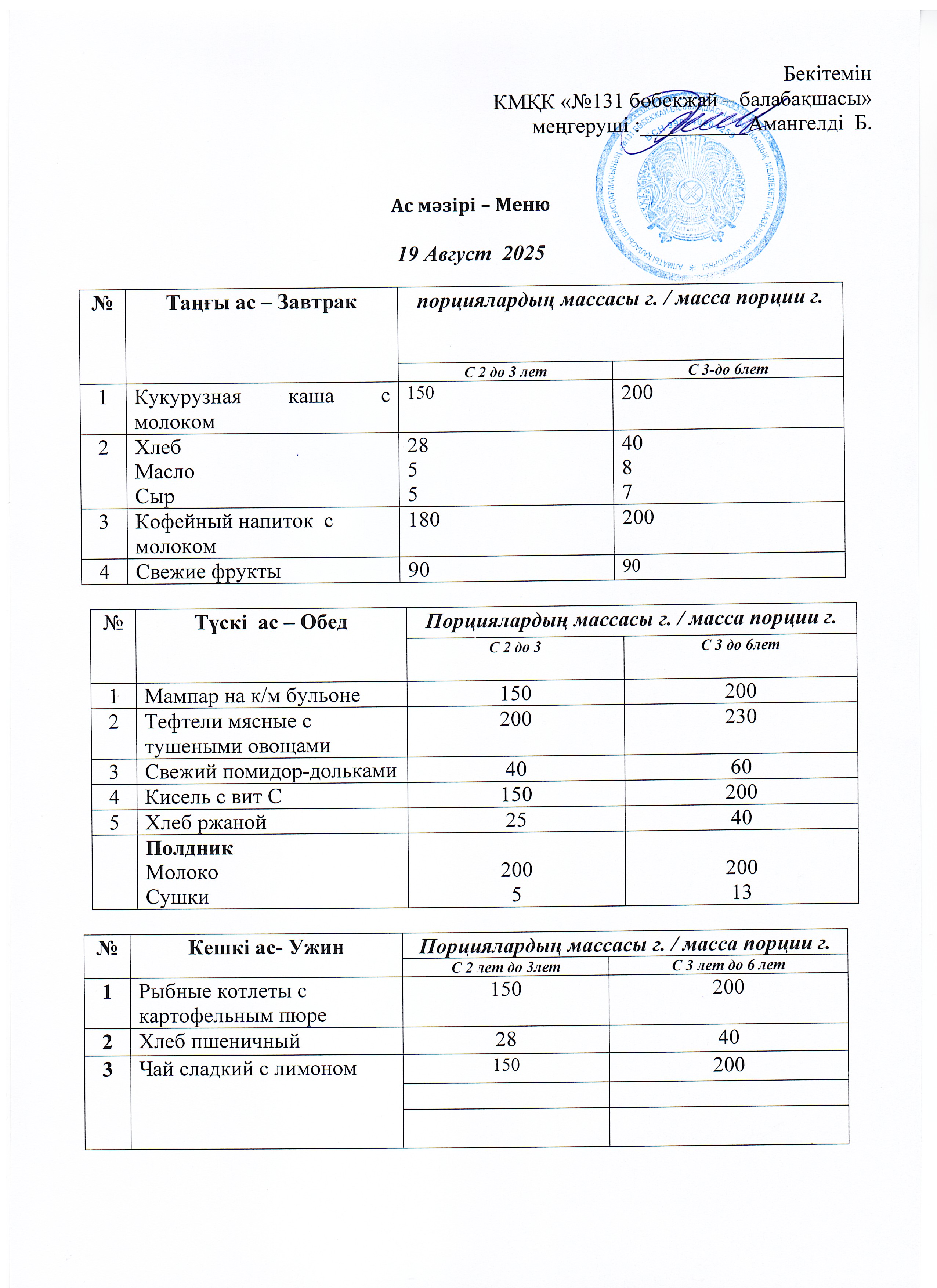 Меню 19 Август 2025 г