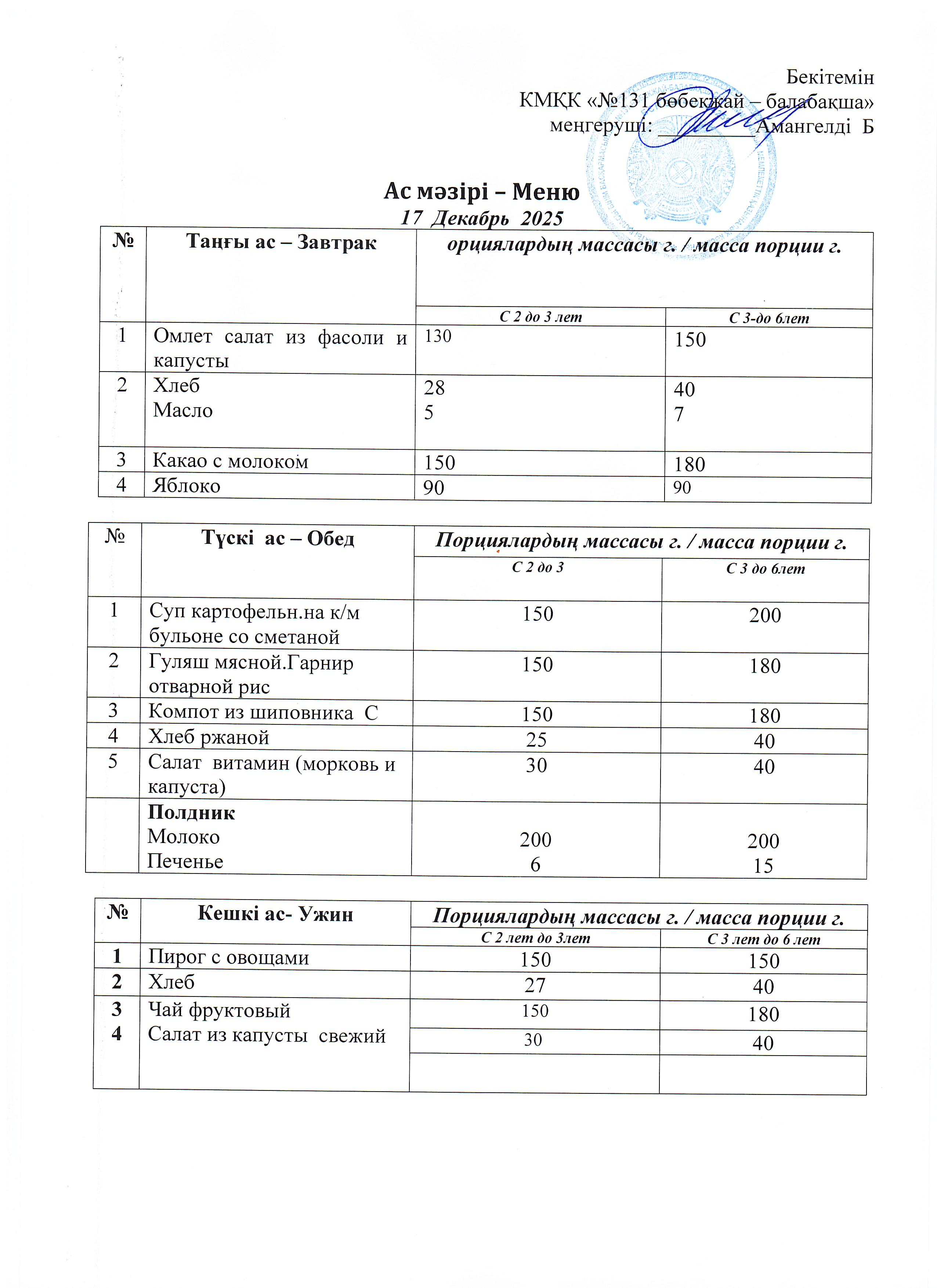 Меню 17 Декабрь 2025 г