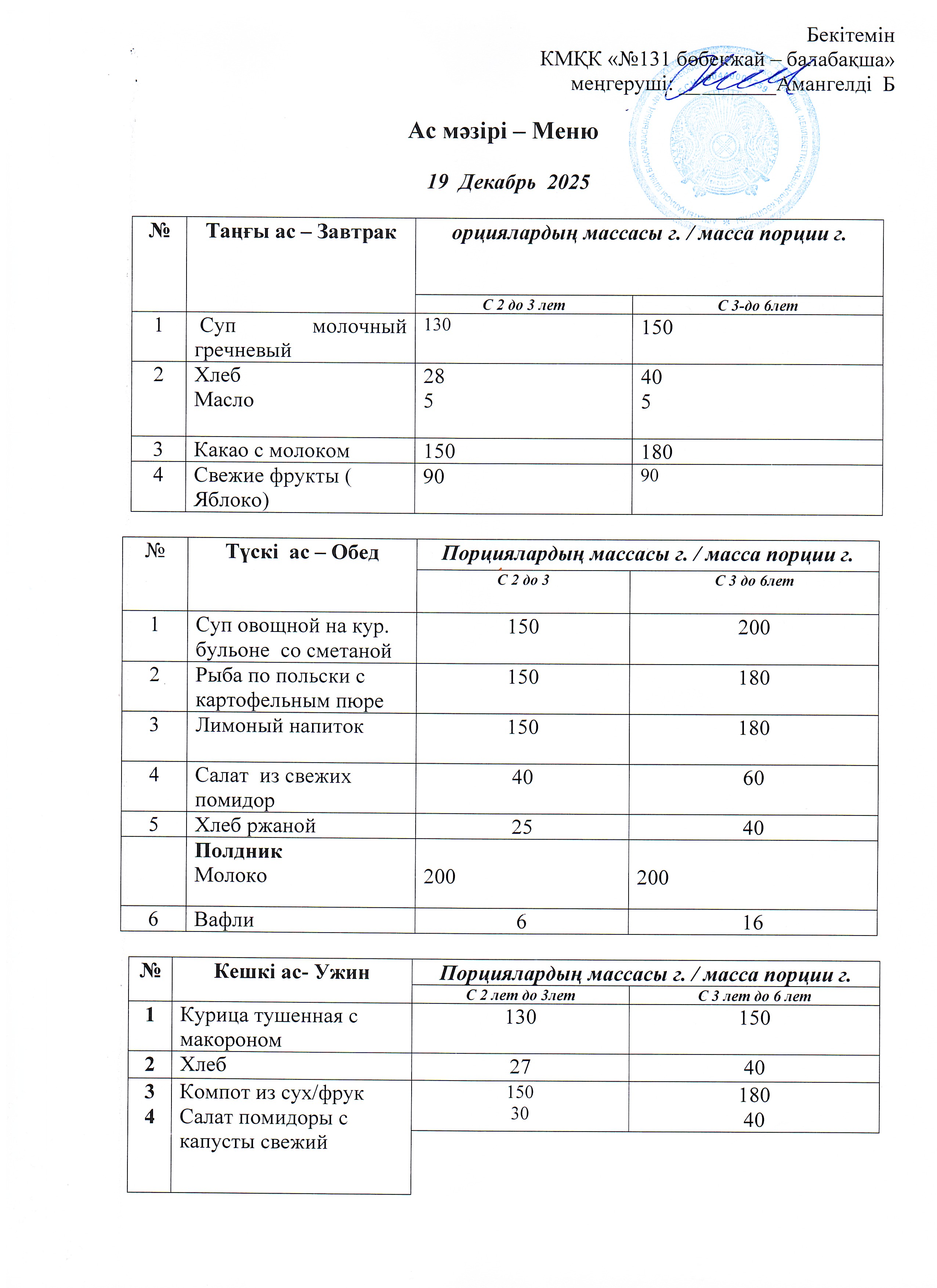 Меню 19 Декабрь 2025 г