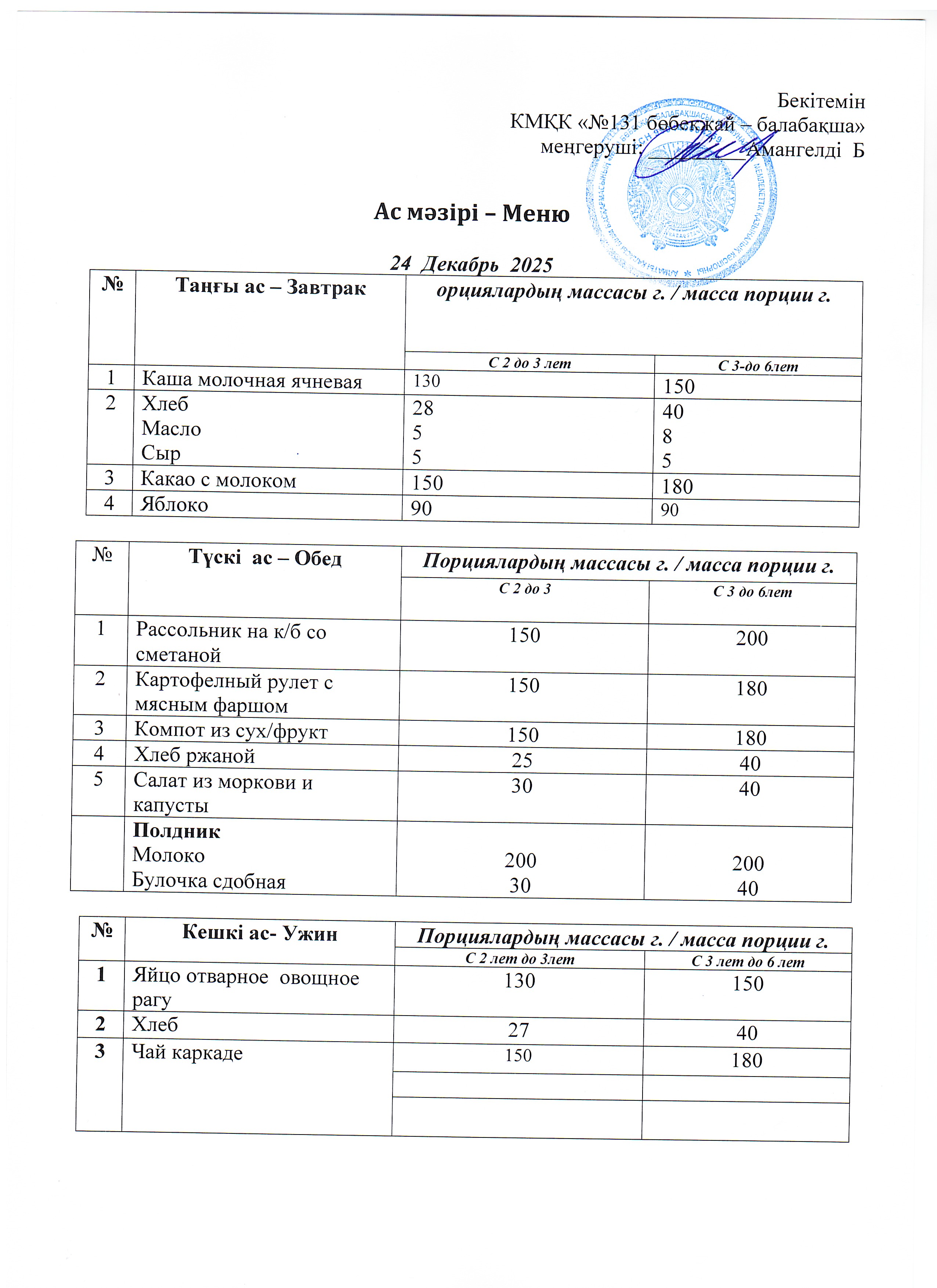 Меню 24 Декабрь 2025 г