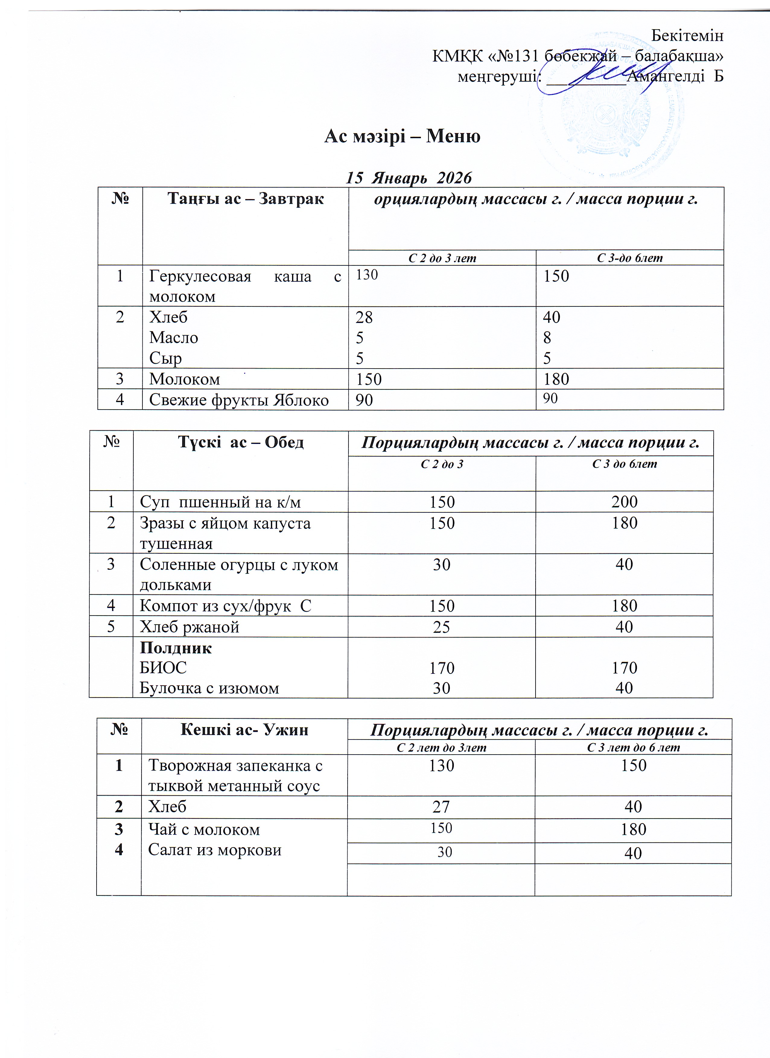 Меню 15 Январь 2026 г