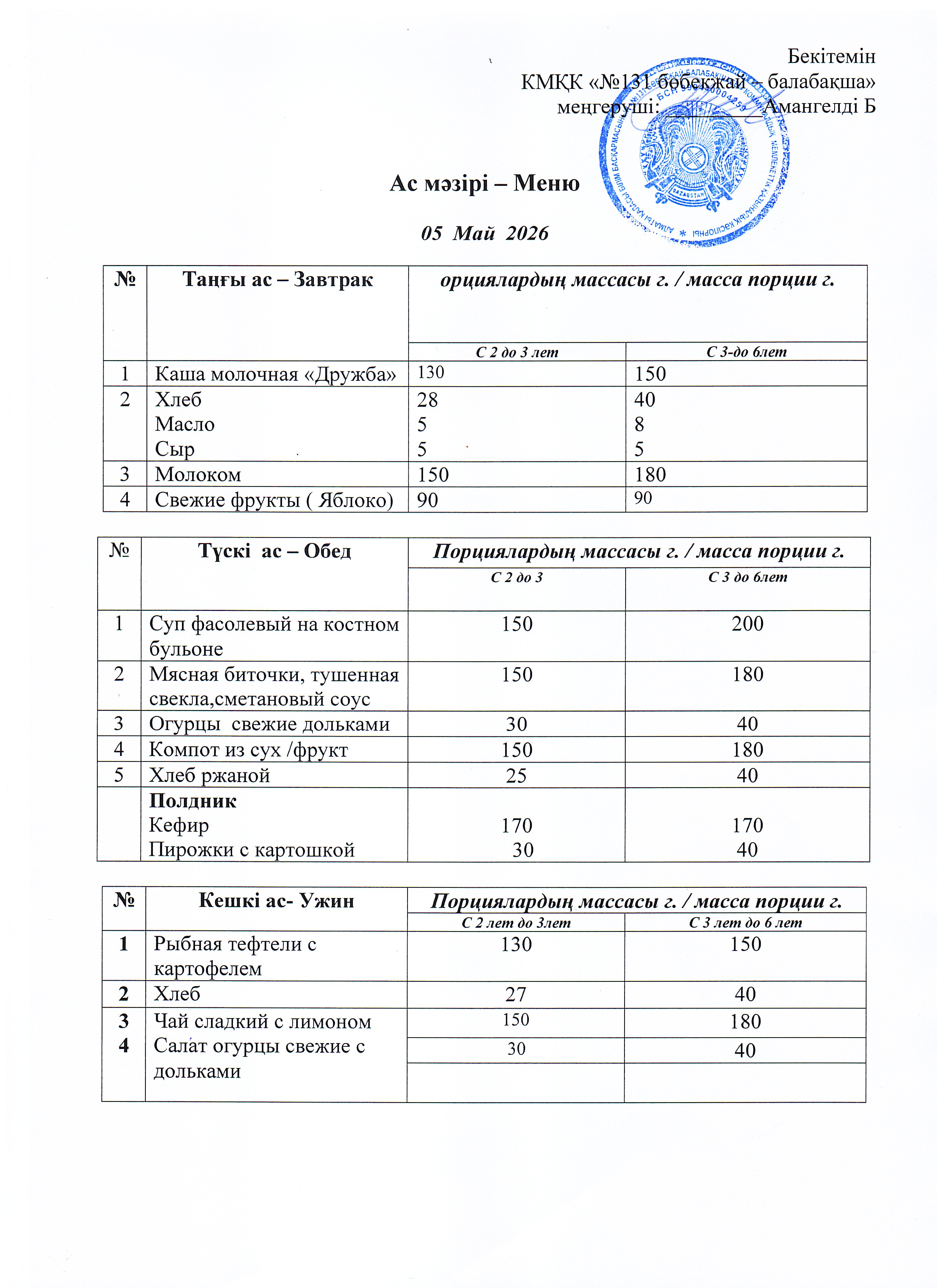 Меню 05 Май 2026 г