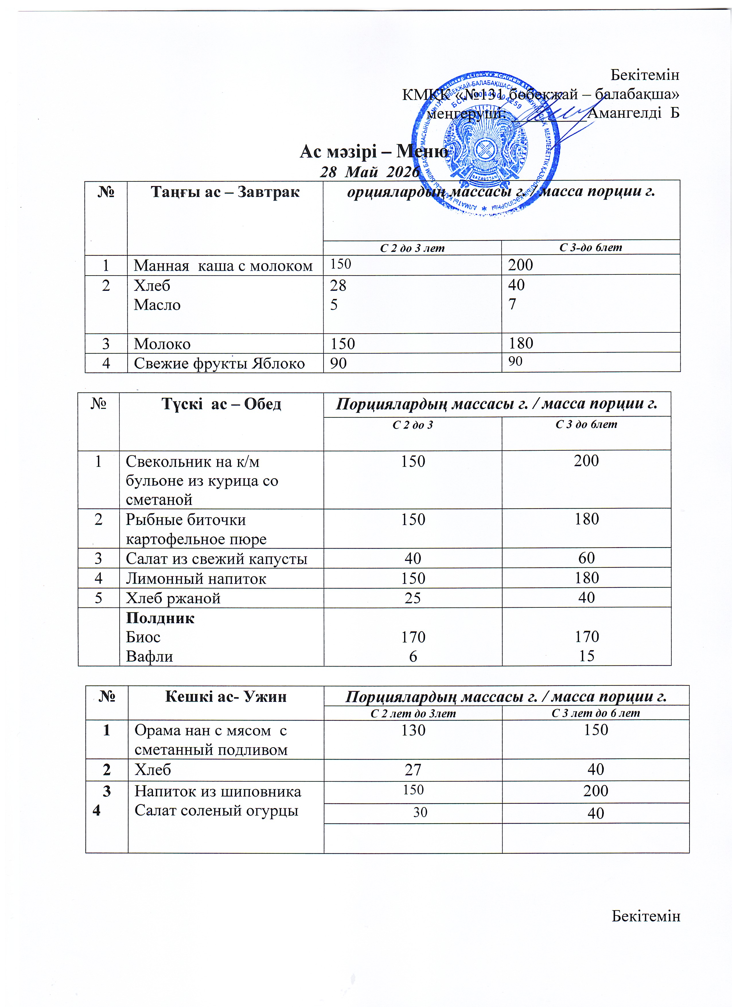 Меню 28 Май 2026 г