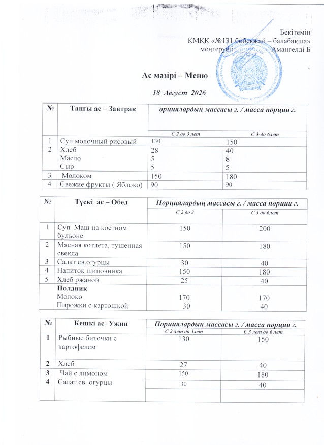 Меню 18 Август 2026 г