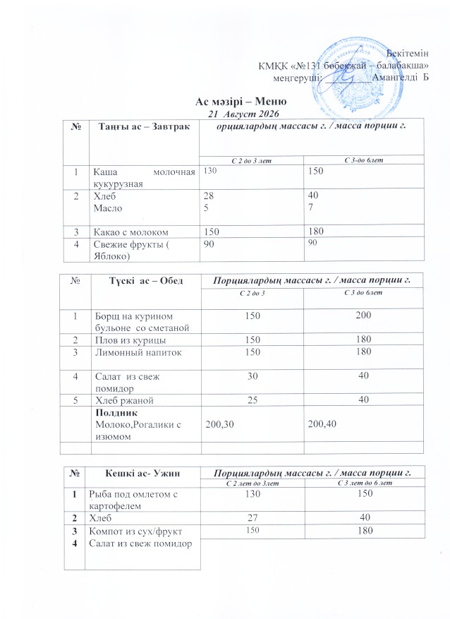 Меню 21 Август 2026 г